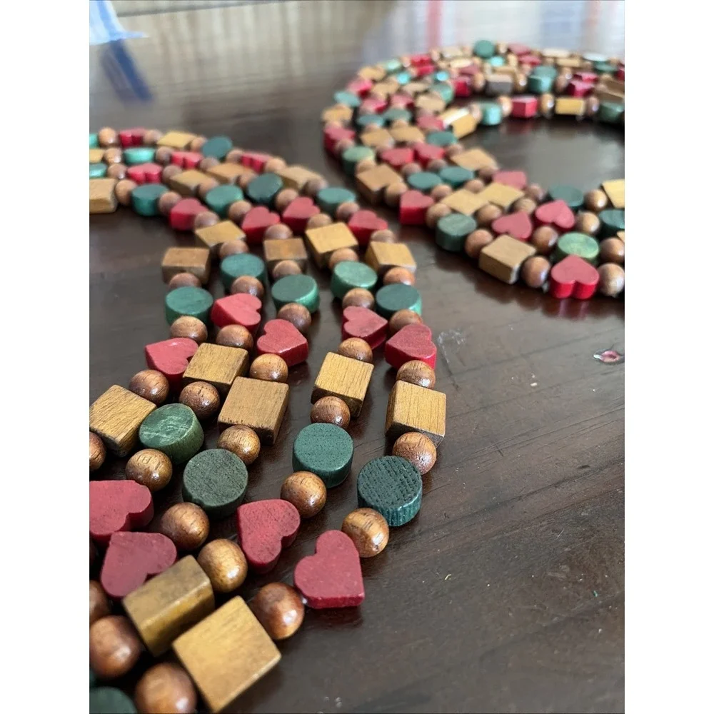Vintage Wood Bead Garland Christmas Tree Mantle X 2 Each Strand 112